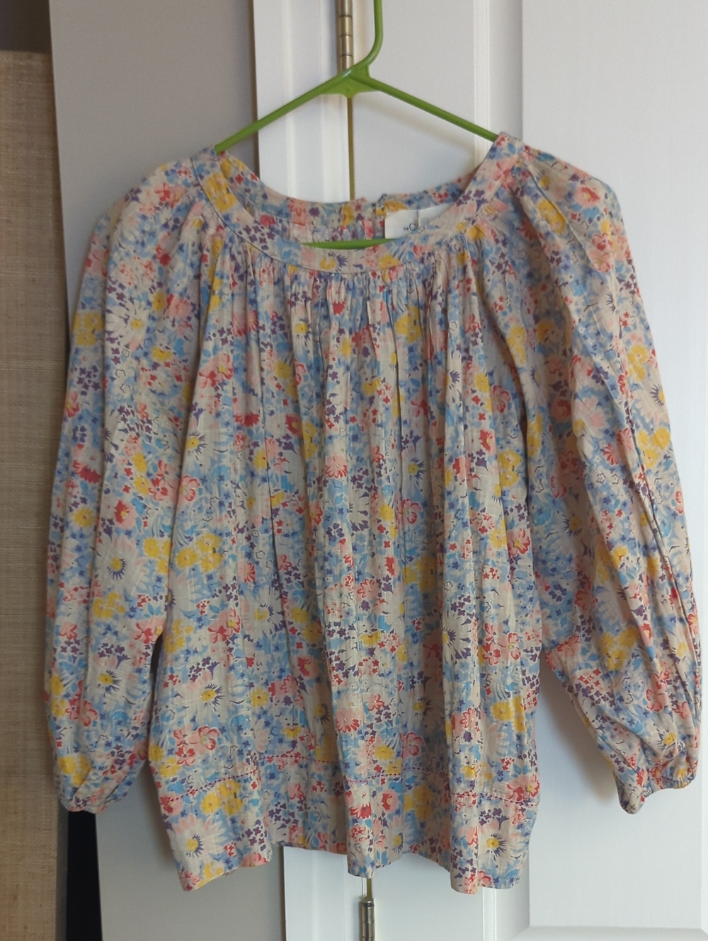 THE GREAT. Women's Floral Top in Blue, Yellow, Pink